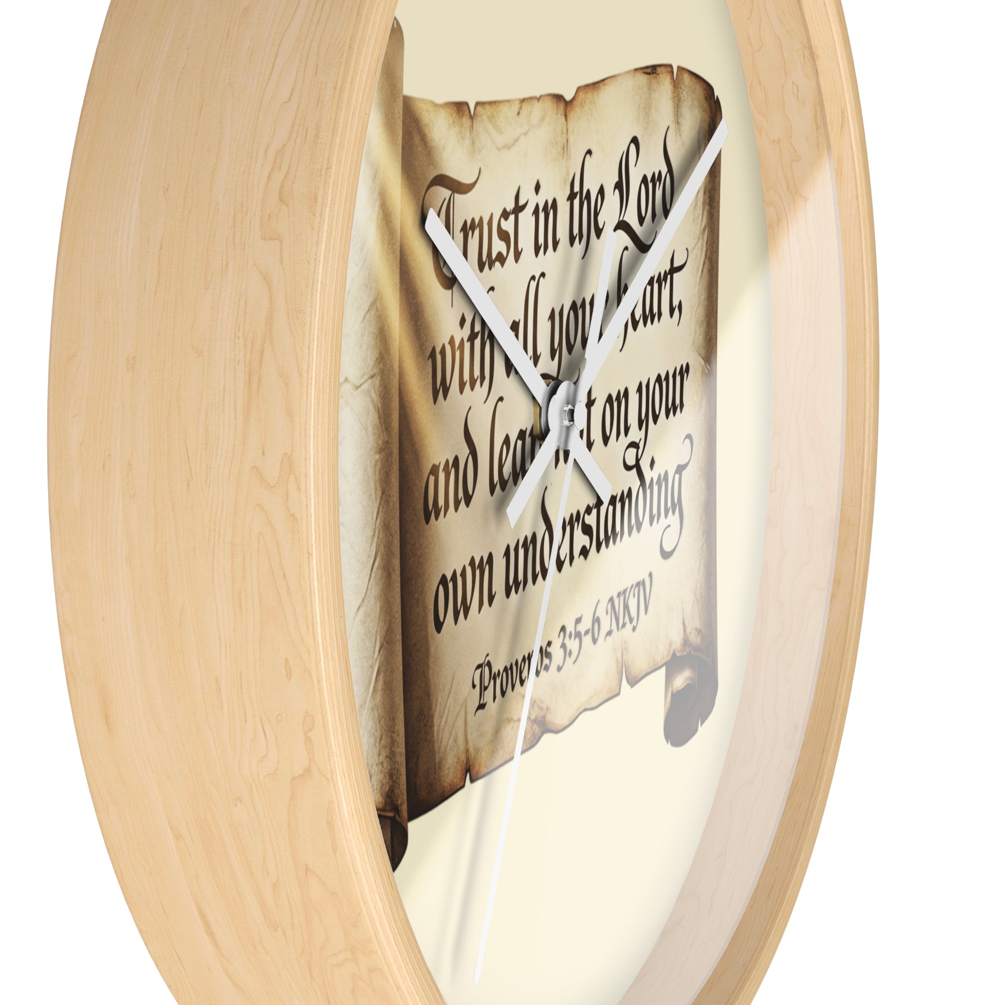 Proverbs 3:5-6 Scripture Scroll Wall Clock — Trust in the Lord Christian Home Decor