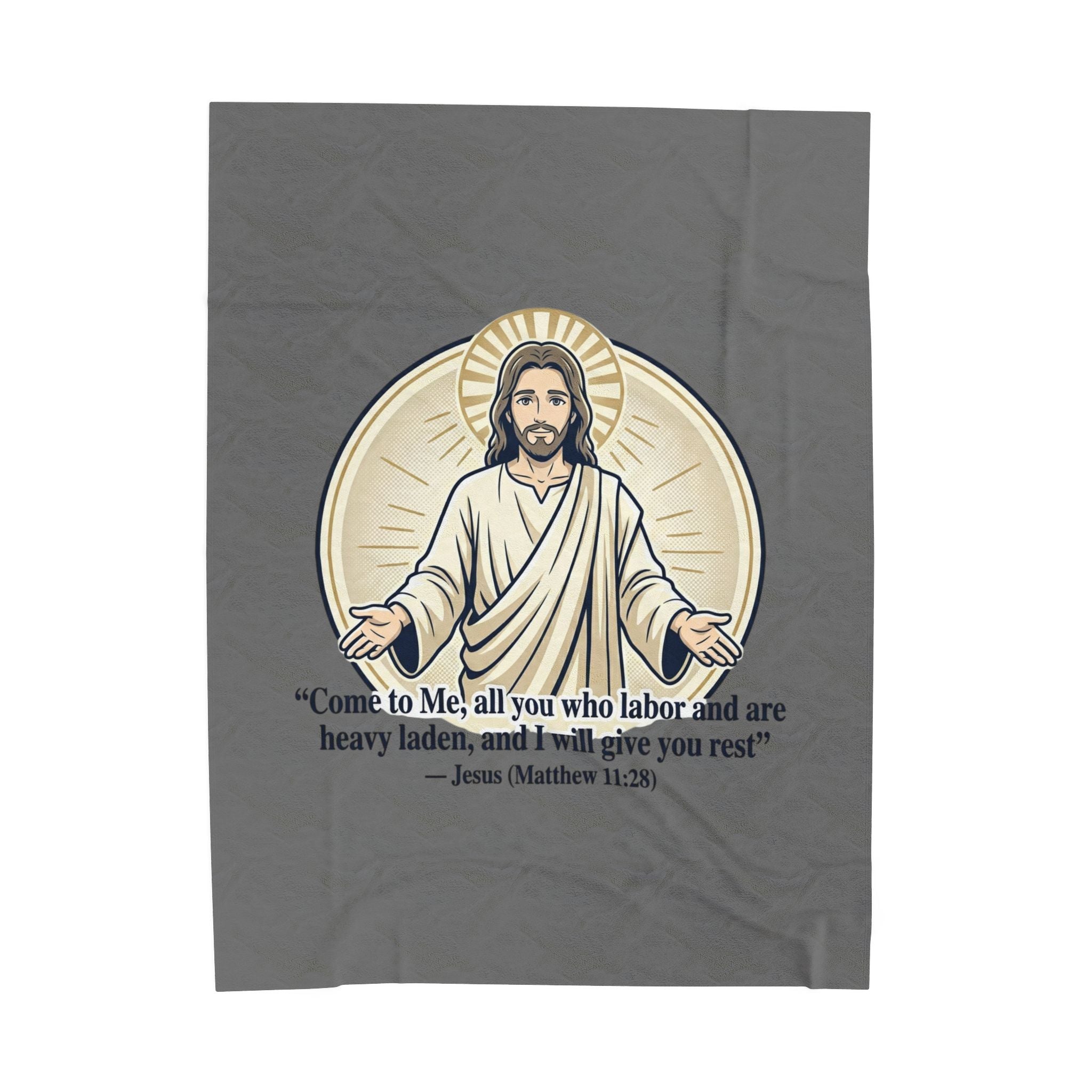 Jesus Illustration Plush Blanket - "Come to Me" Matthew 11:28 Inspirational Throw