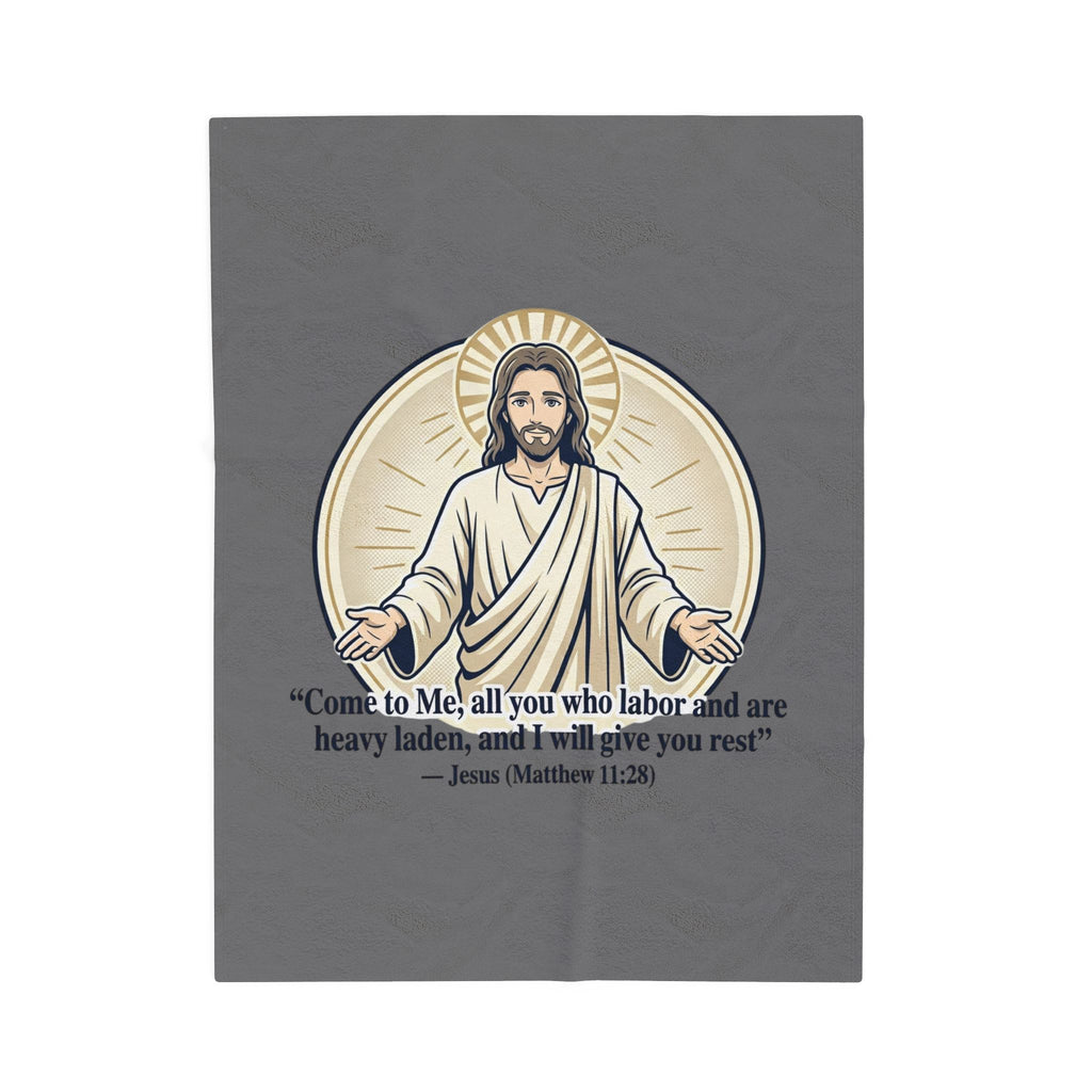 Jesus Illustration Plush Blanket - "Come to Me" Matthew 11:28 Inspirational Throw