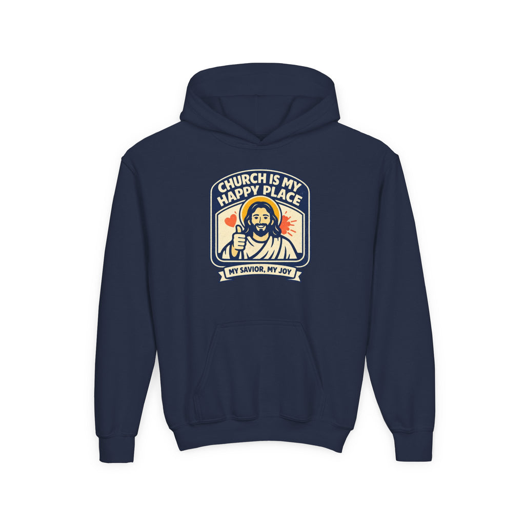 "Church Is My Happy Place" Youth Jesus Graphic Christian Sweatshirt