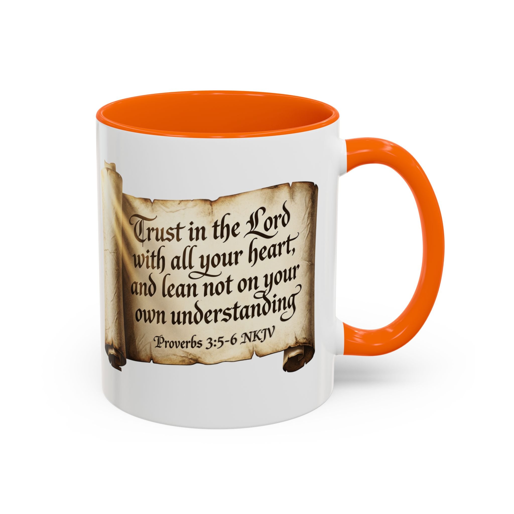 Proverbs 3:5-6 Scroll Accent Coffee Mug — Trust in the Lord Scripture Mug
