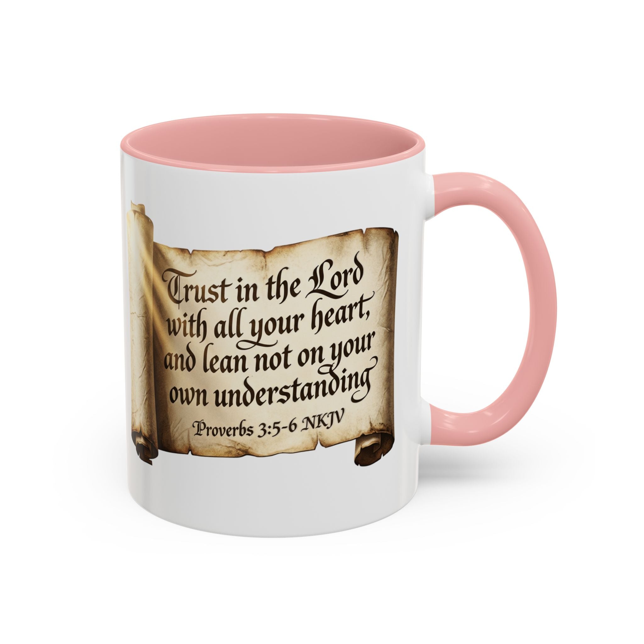 Proverbs 3:5-6 Scroll Accent Coffee Mug — Trust in the Lord Scripture Mug