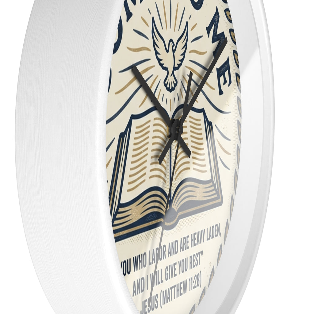 Come to Me Wall Clock — Inspirational Bible Verse (Matthew 11:28) Decorative Christian Clock