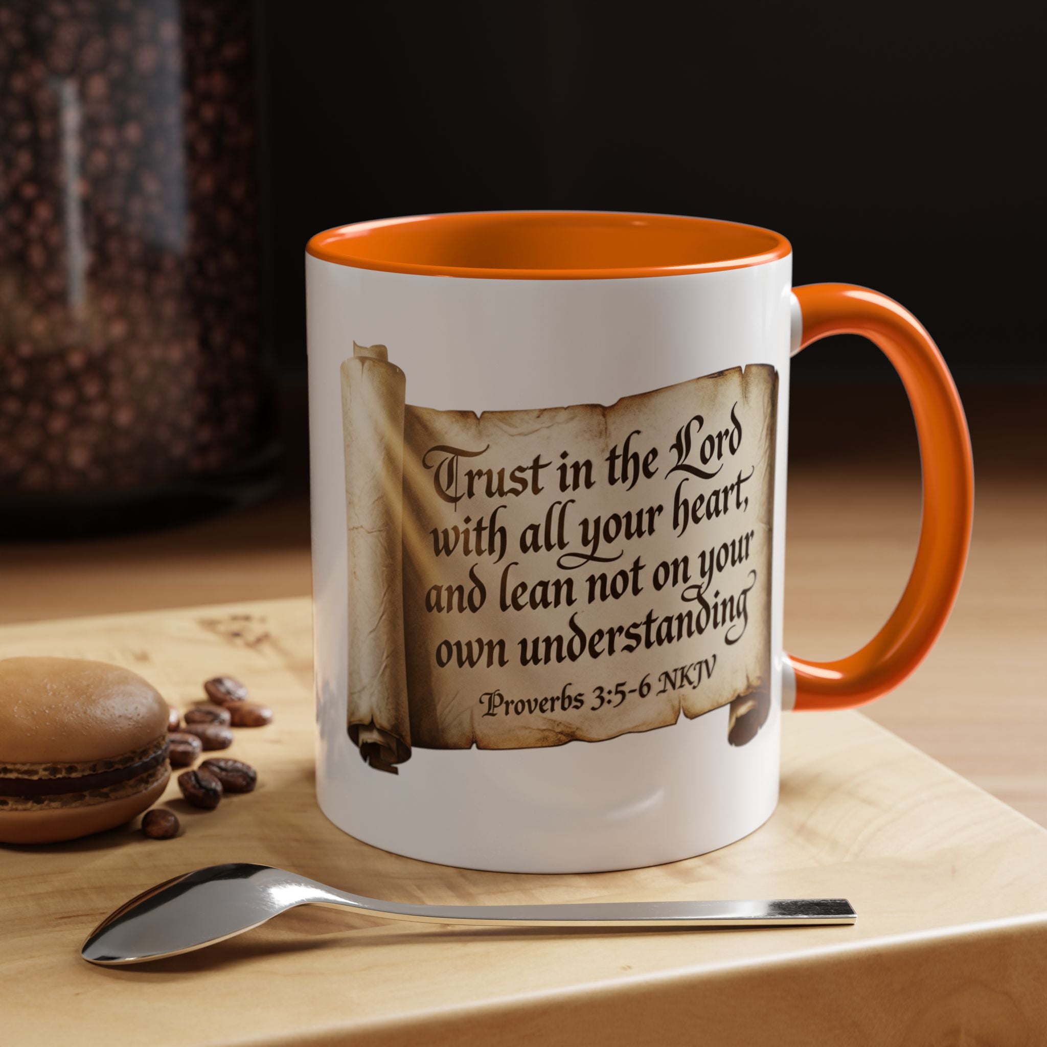Proverbs 3:5-6 Scroll Accent Coffee Mug — Trust in the Lord Scripture Mug