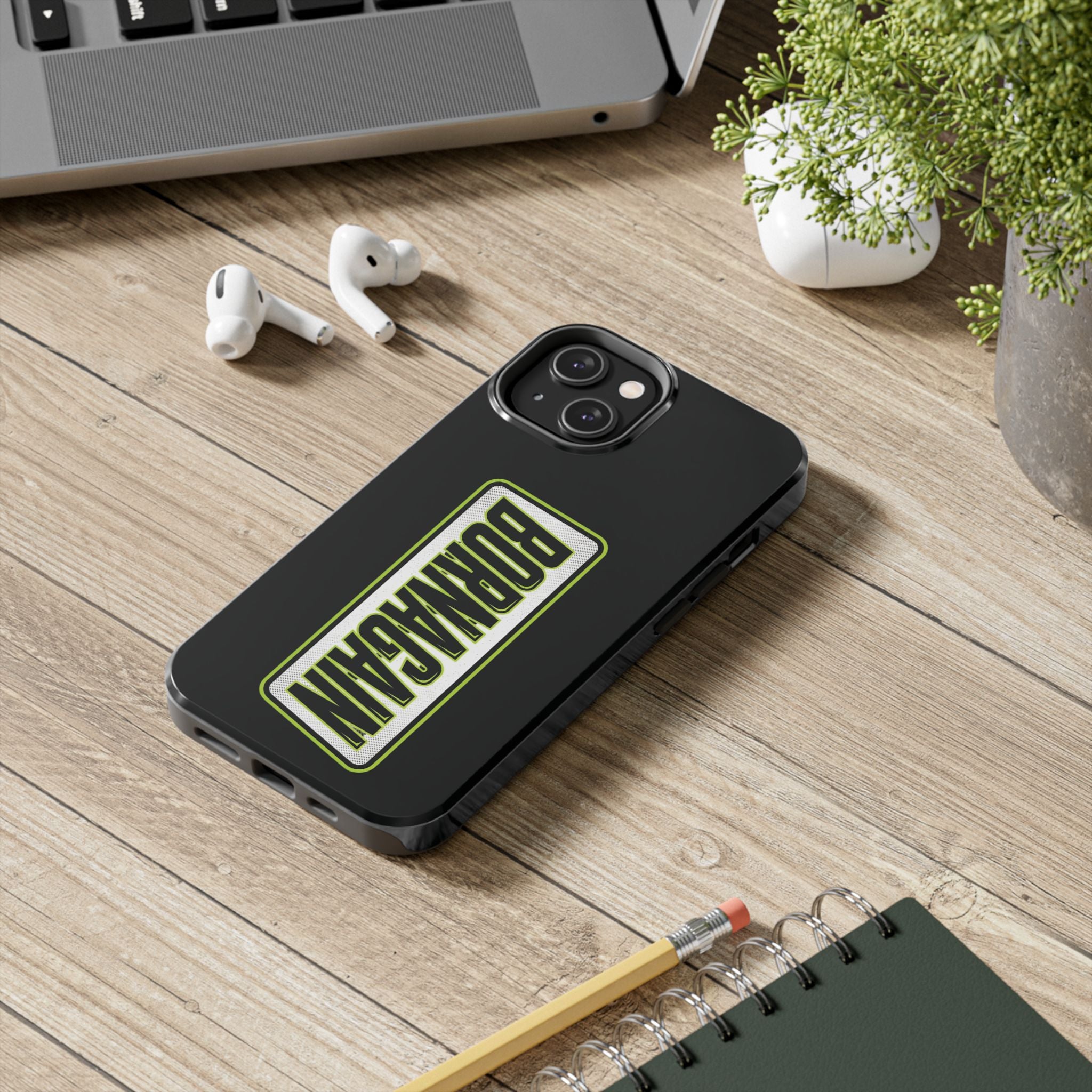 BORNAGAIN vertical logo Phone Case | Black protective tough case