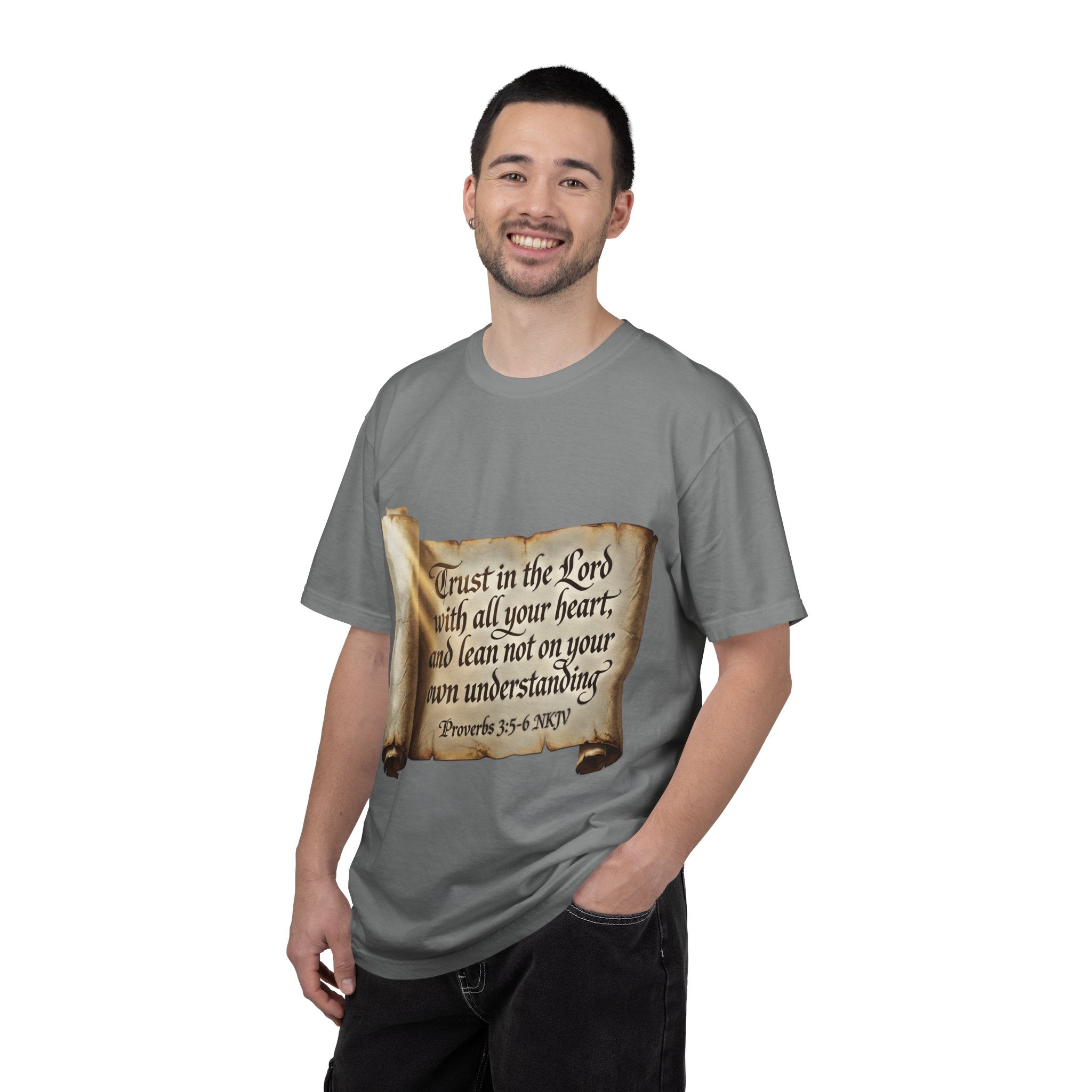 Proverbs 3:5-6 Trust in the Lord T-shirt Scroll Design