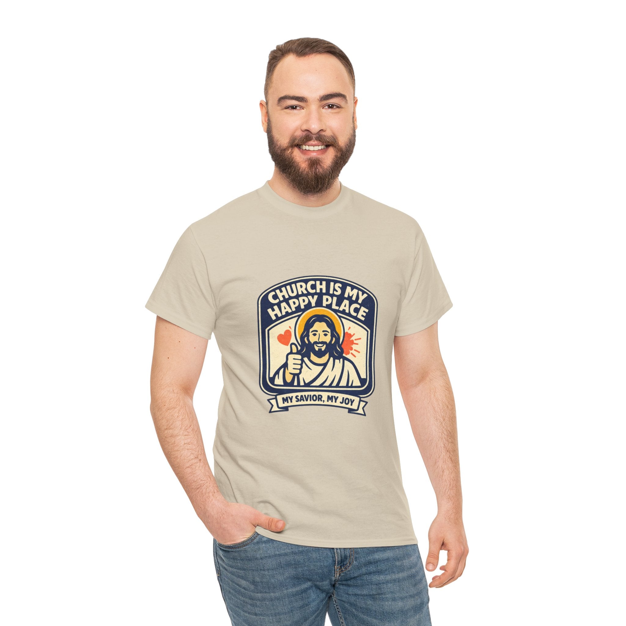 Church Is My Happy Place T-Shirt — Christian Faith Tee (My Savior, My Joy)